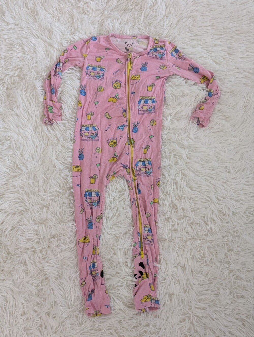 Bellabu Bear Alex Lemonade Stand Pink Kids One-Piece Zipper Pajama 2-3T Bamboo